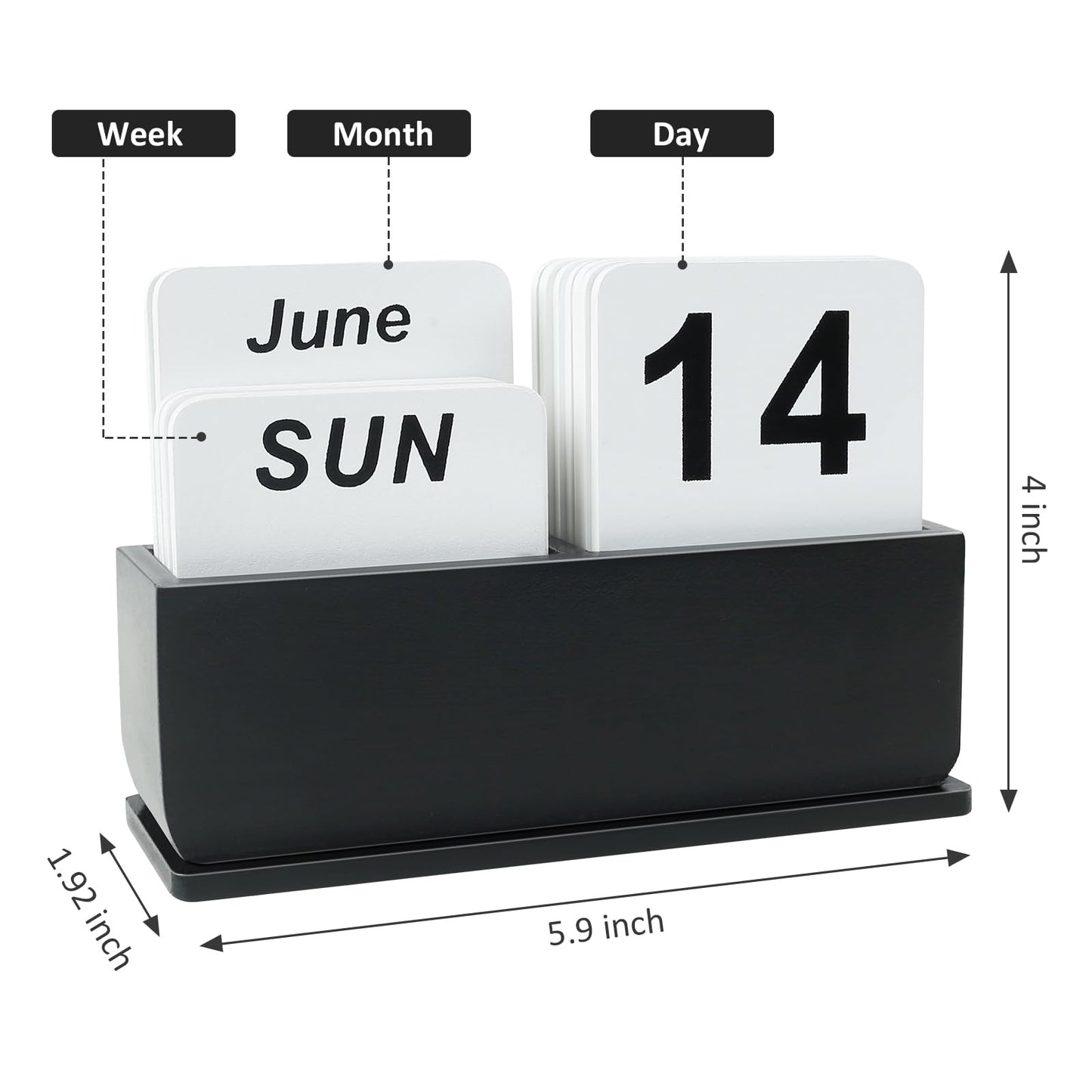 Wooden Block Perpetual Calendar for Desk, Daily Desktop Standing Flip Calendar with Large Display