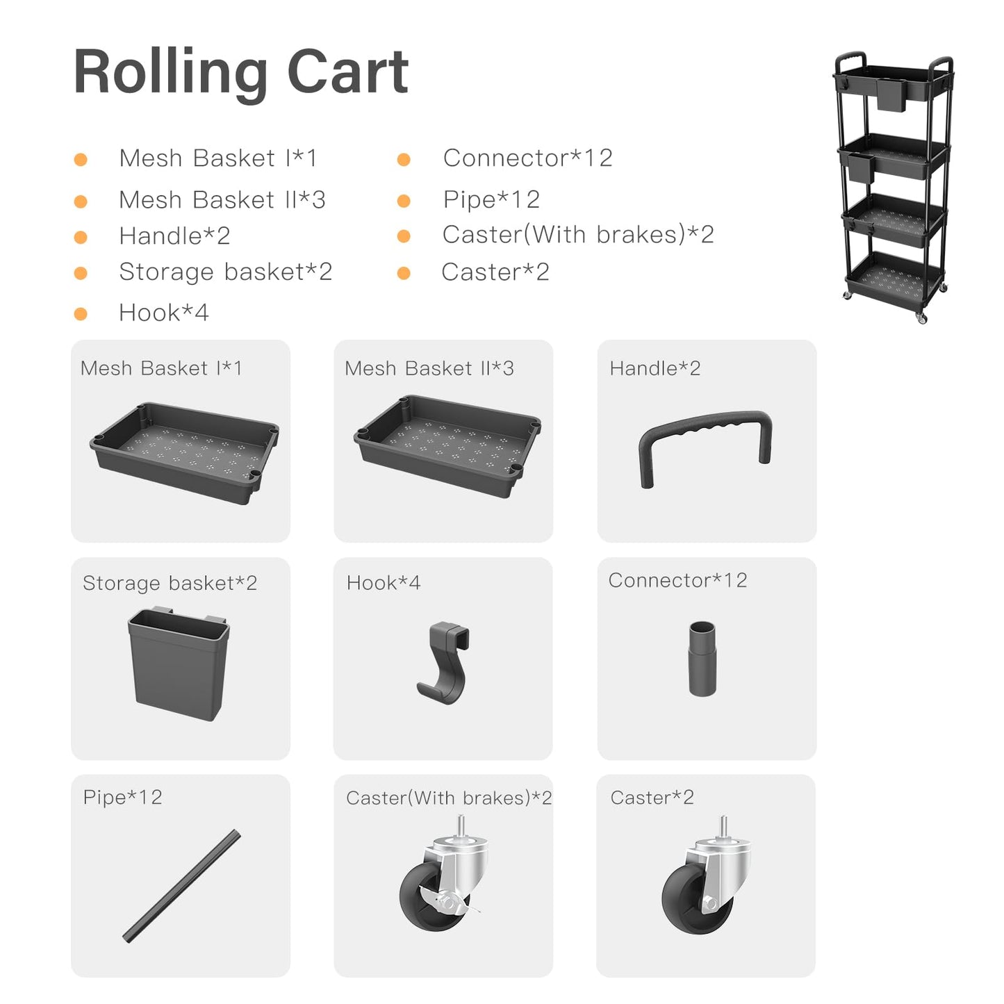 Rolling Utility Cart with Drawer,Storage Cart with Iron Wheels