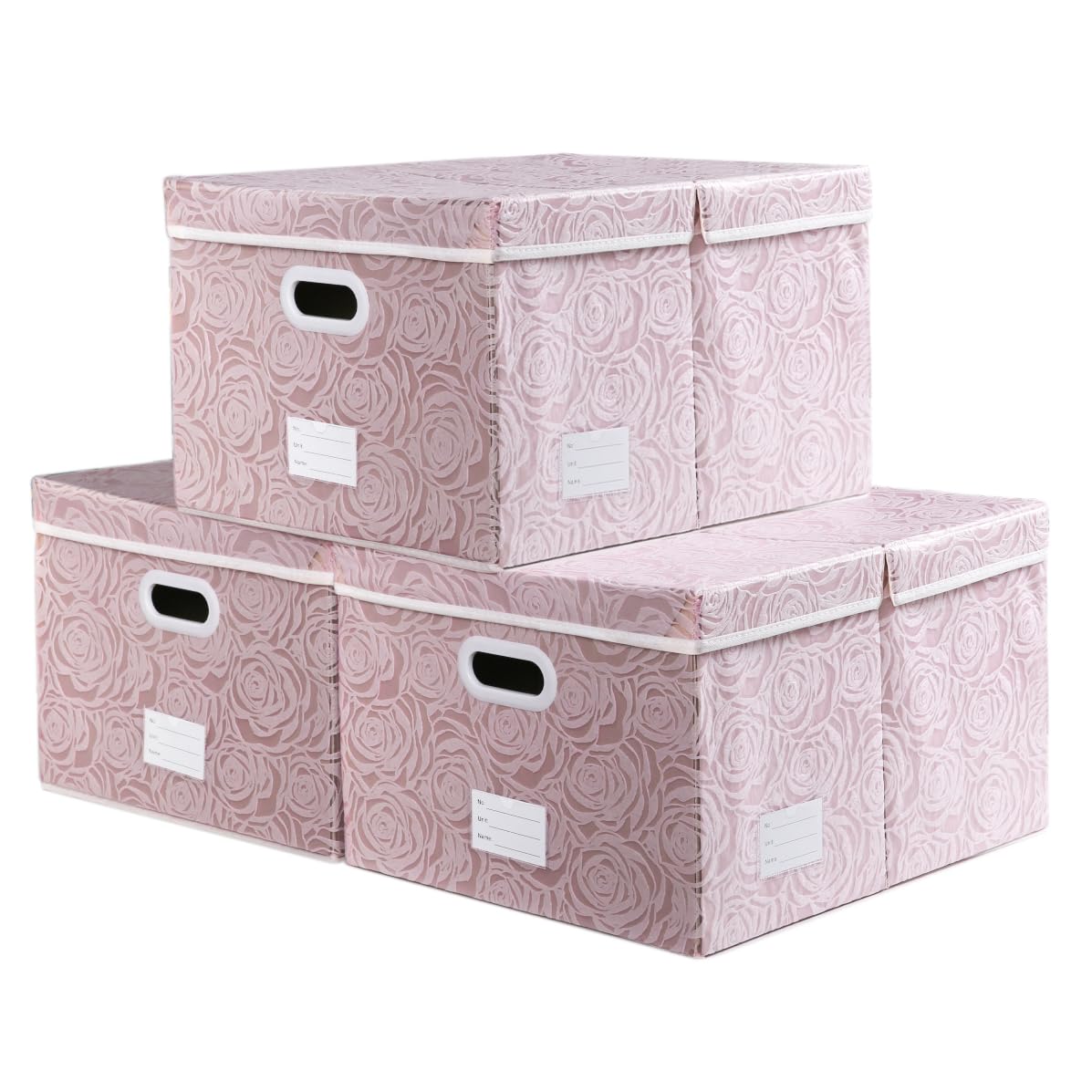 Larger Collapsible Storage Bin with Lid Fabric Decorative Storage Box Cube Organizer Container Baskes with Handles Divider for Bedroom Closet Living Room Pink 17.7x11.8x11.8 Inch