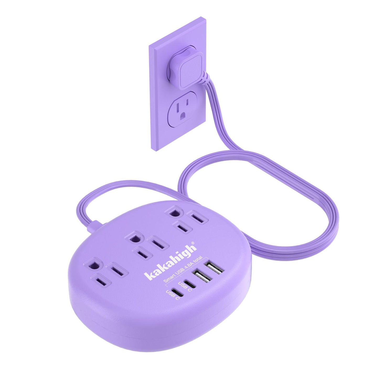 Cute Surge Protector – 5FT Flat Extension Cord, 3 Outlets, 4 USB Ports (24W)