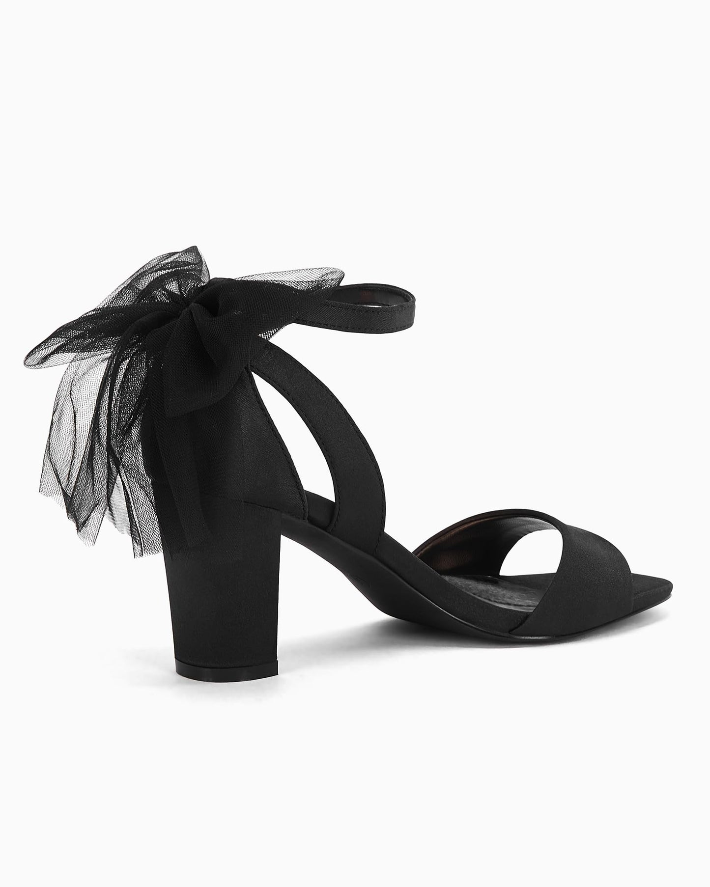 Women's Bow Tie Heeled Sandals Chunky Heels One Strap Satin Ankle Buckle Shoe