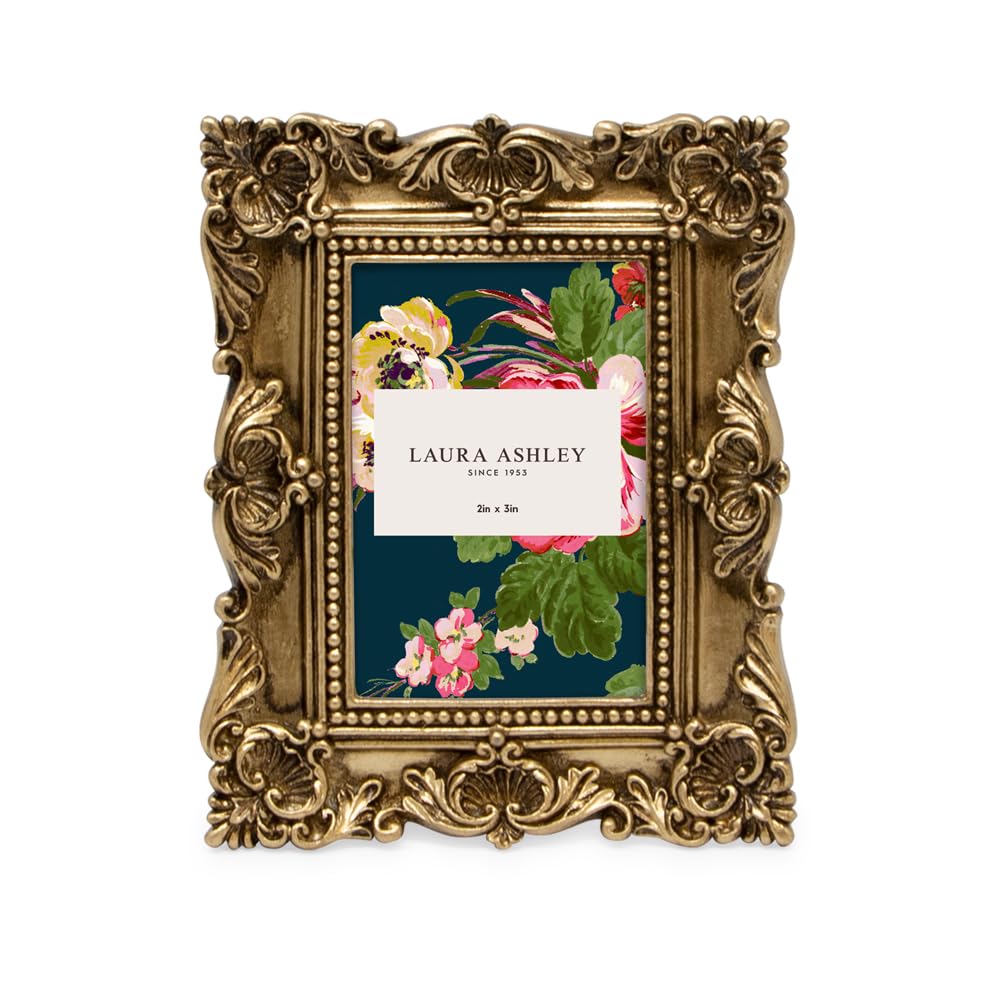 Laura Ashley 2x3 Ornate Resin Picture Frame – Handcrafted Floral Design with Easel for Tabletop and Wall Display