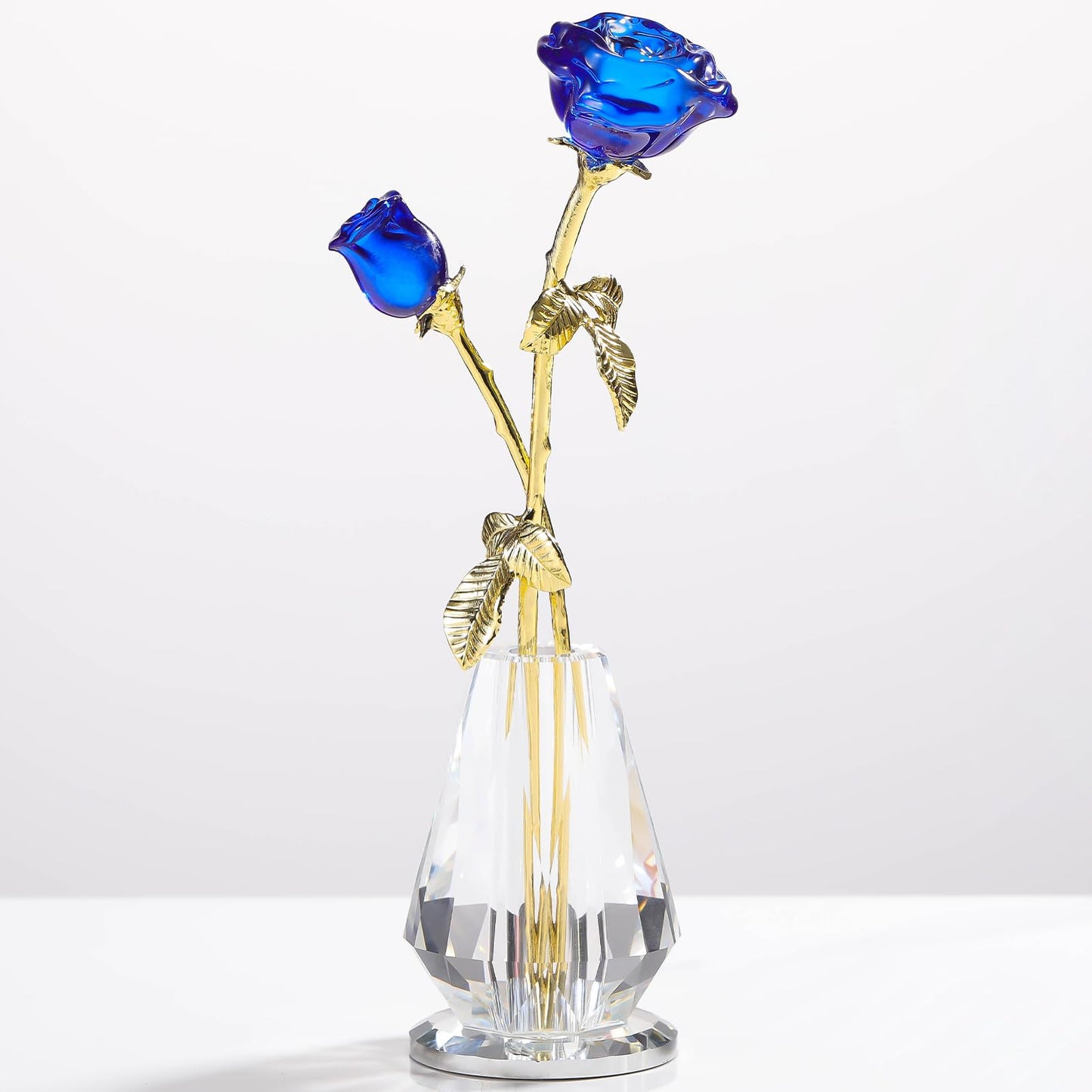 Crystal Rose Flowers Figurines Home Decor, Glass Roses with Stems