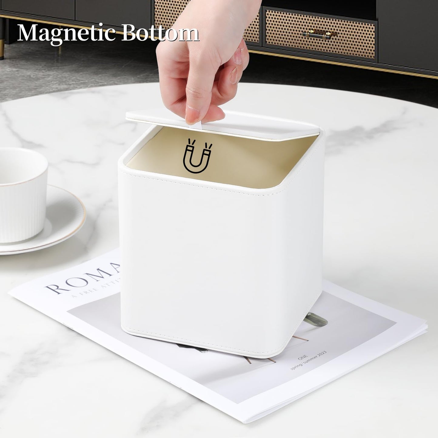 Square Tissue Box Cover with Magnetic Closure - PU Leather