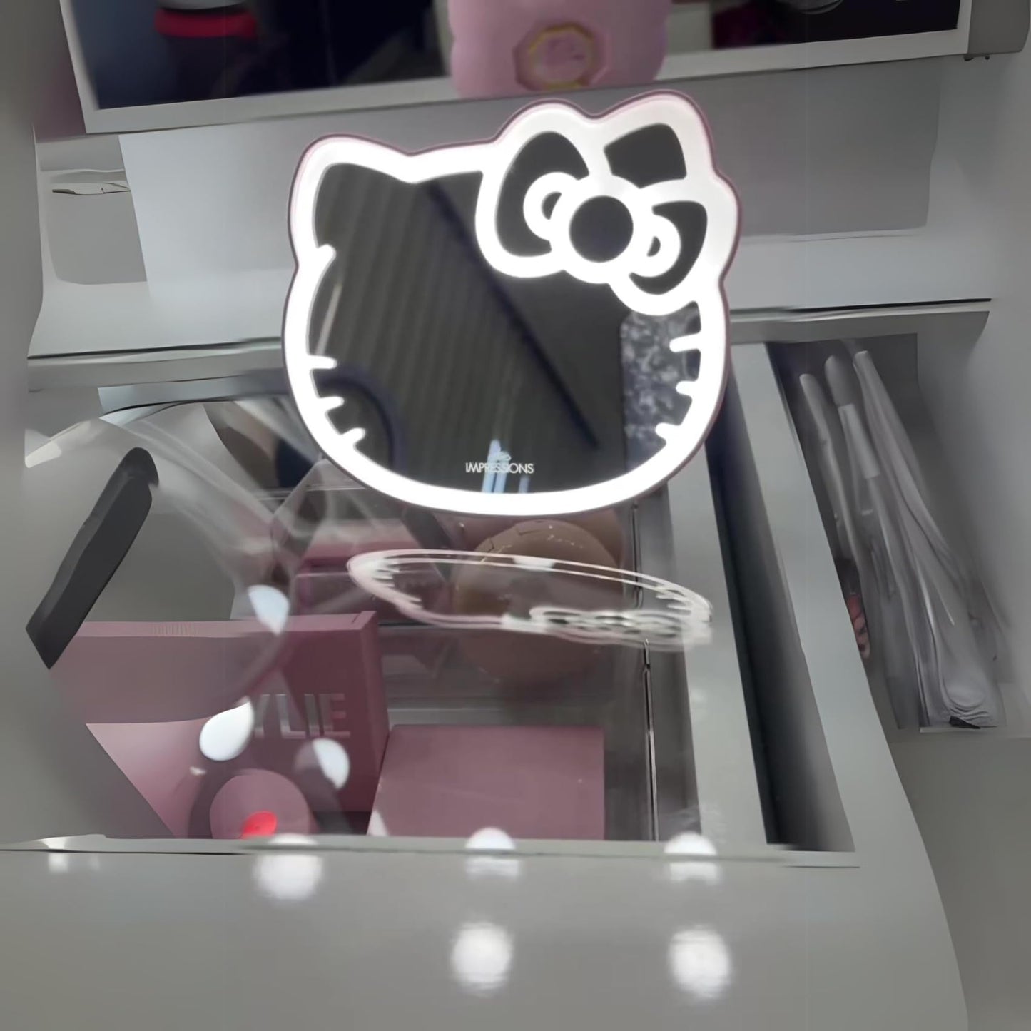 Vanity Hello Kitty 3X Magnifying Pocket Mirror with Stand, Adjustable Brightness Daylight LED Lighted Compact Makeup Mirror