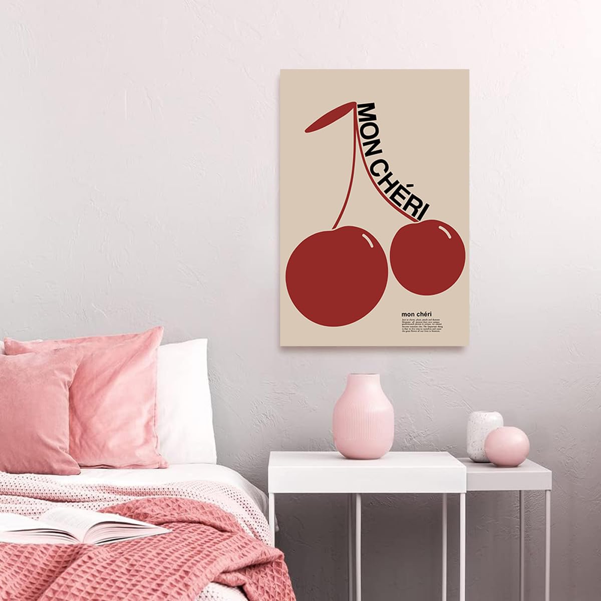 Trendy Red Cherry Canvas Wall Art – Preppy Aesthetic Poster for Living Room Decor, 16x24 Inch Unframed