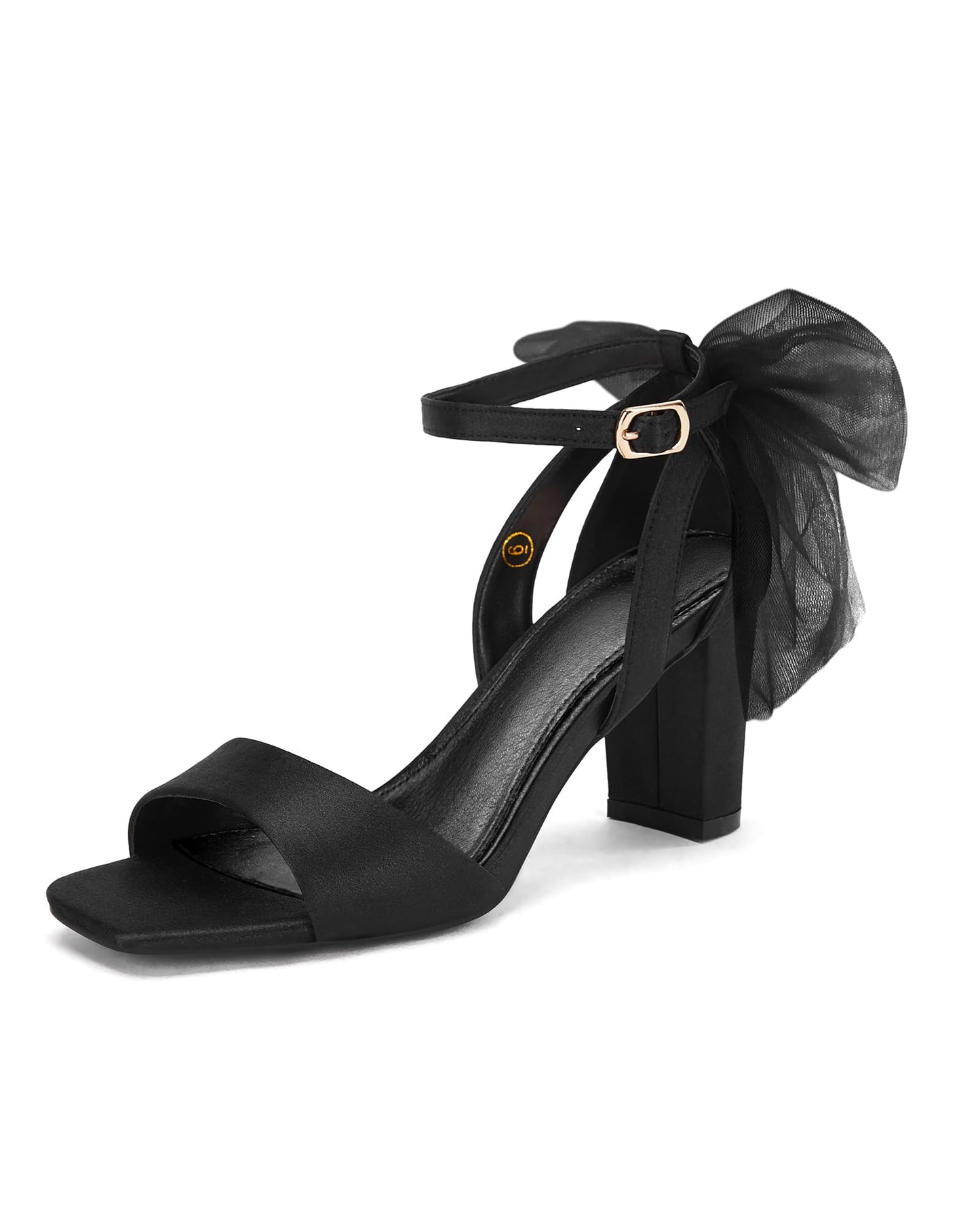 Women's Bow Tie Heeled Sandals Chunky Heels One Strap Satin Ankle Buckle Shoe