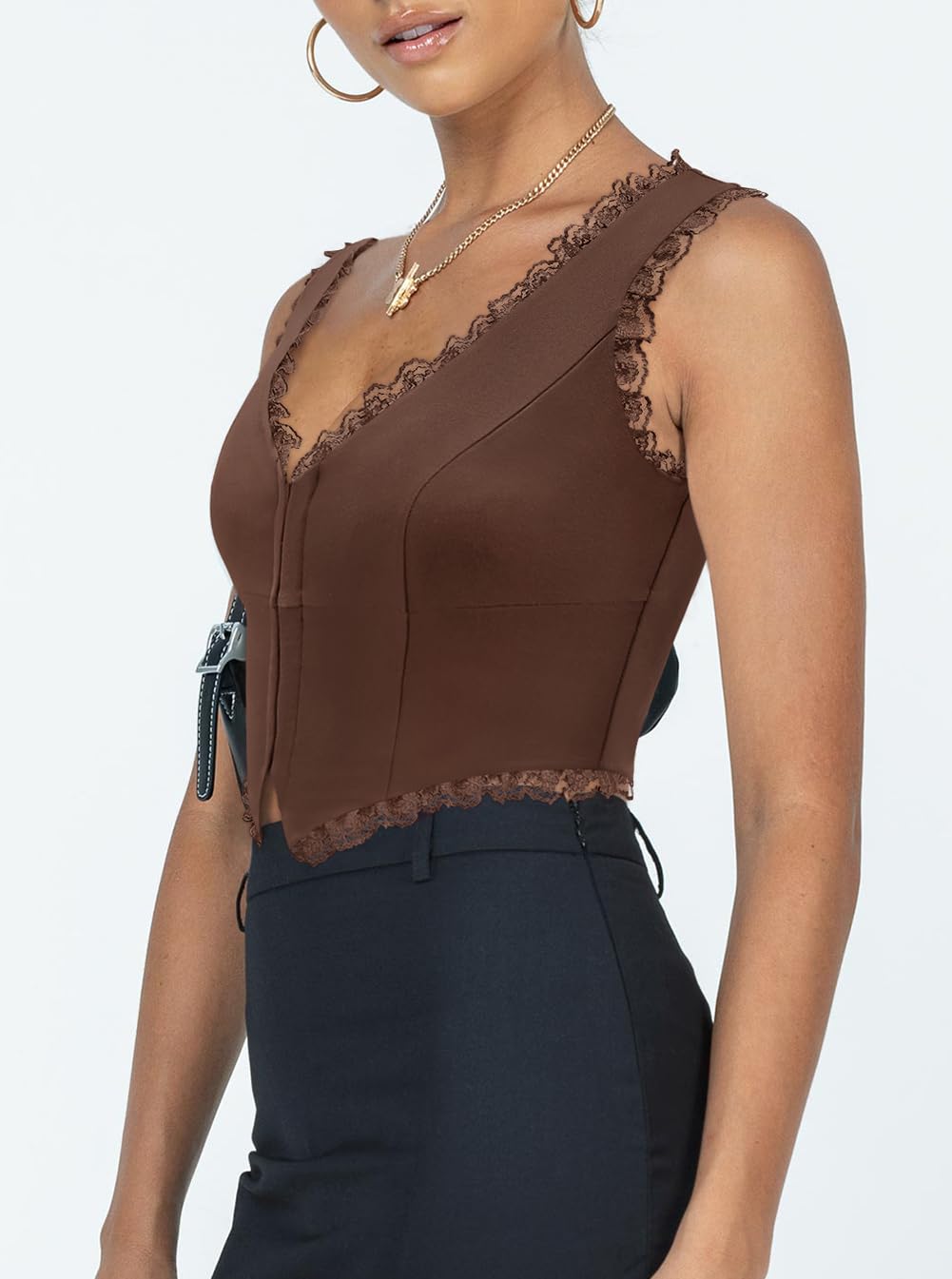 Sexy Lace Top Neck Sleeveless Y2K Cropped Tank Top