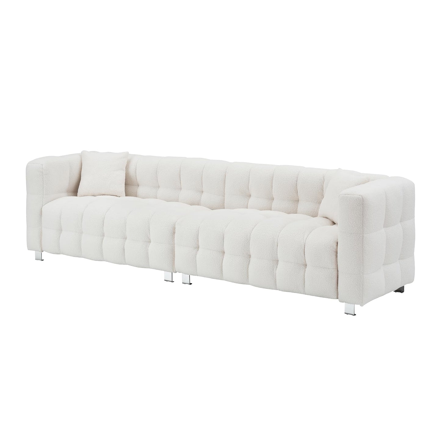 Modern Sofa Couch with Metal Legs Upholstered Tufted 3 Seater Couch with 2 Pillows Decor