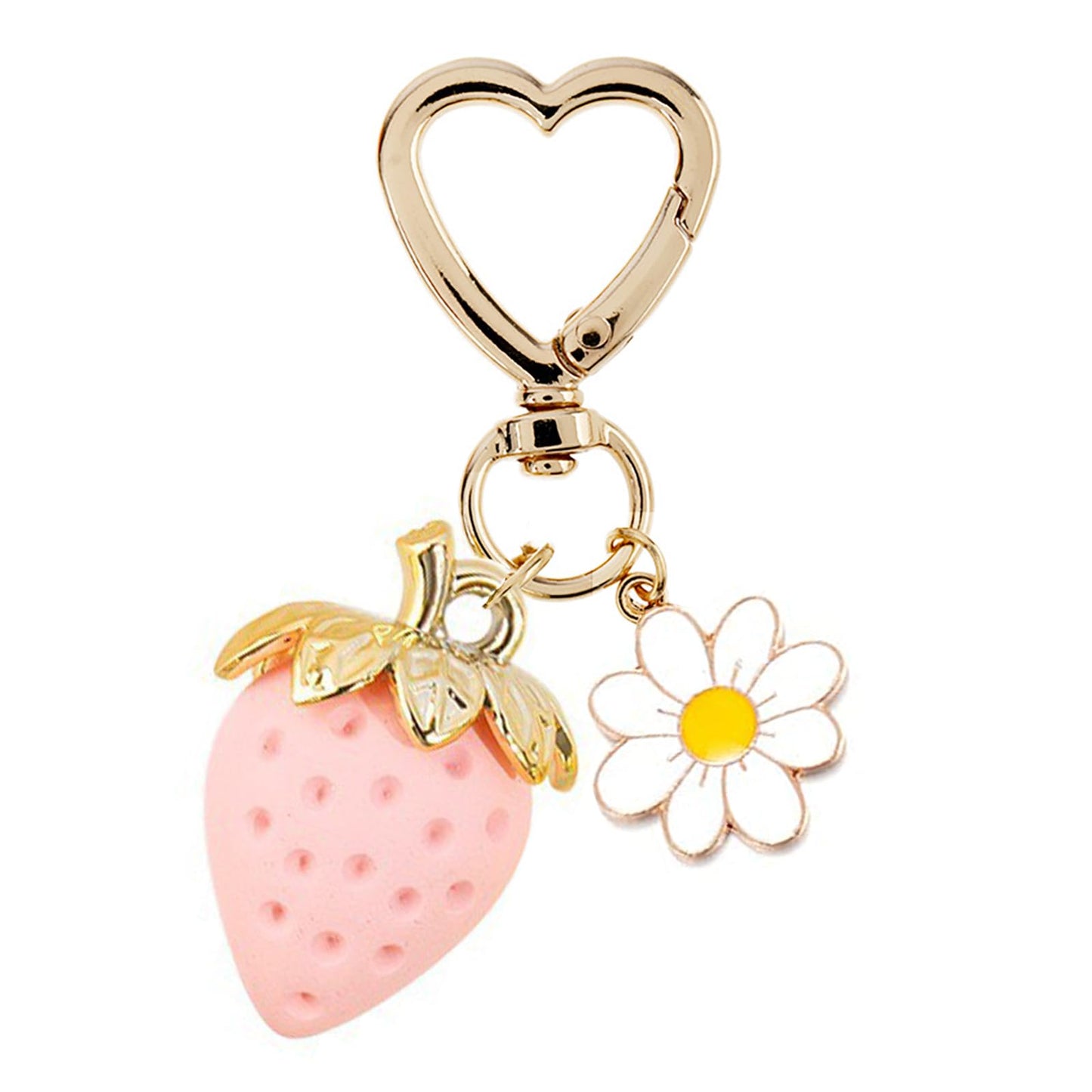 Cute Strawberry Keychain, Kawaii Heart Flower Daisy Keychain