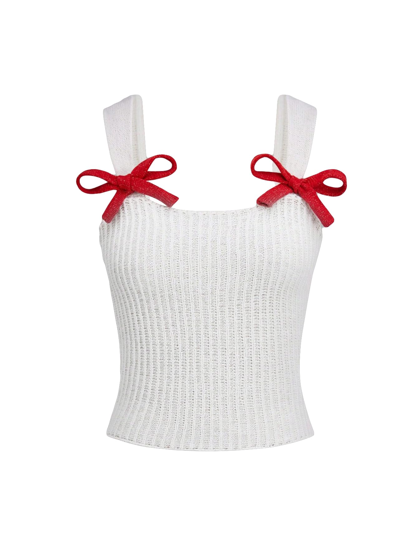 Women's Bow Knot Square Neck Sleeveless Knitted Tank Top - Slim Fit Solid Crop Knit