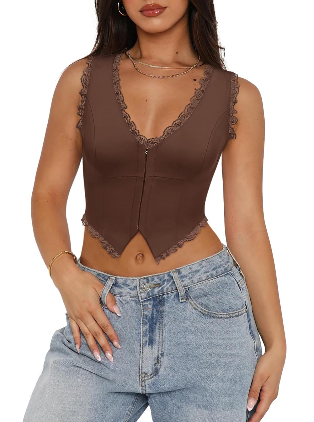 Sexy Lace Top Neck Sleeveless Y2K Cropped Tank Top