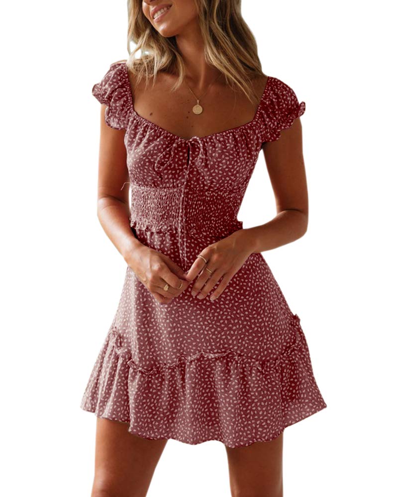 Women's Summer Ruffle Sleeve Sweetheart Neckline Printing Mini Dress