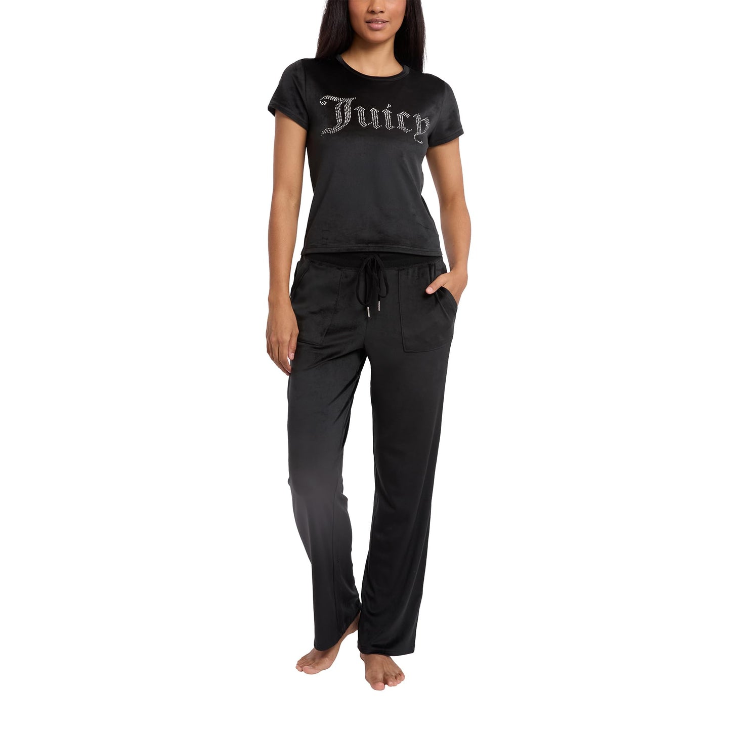 Juicy Couture Women's 2-Piece Velvet Fleece Lounge Sleepwear Set – Short Sleeve Shirt and Pants