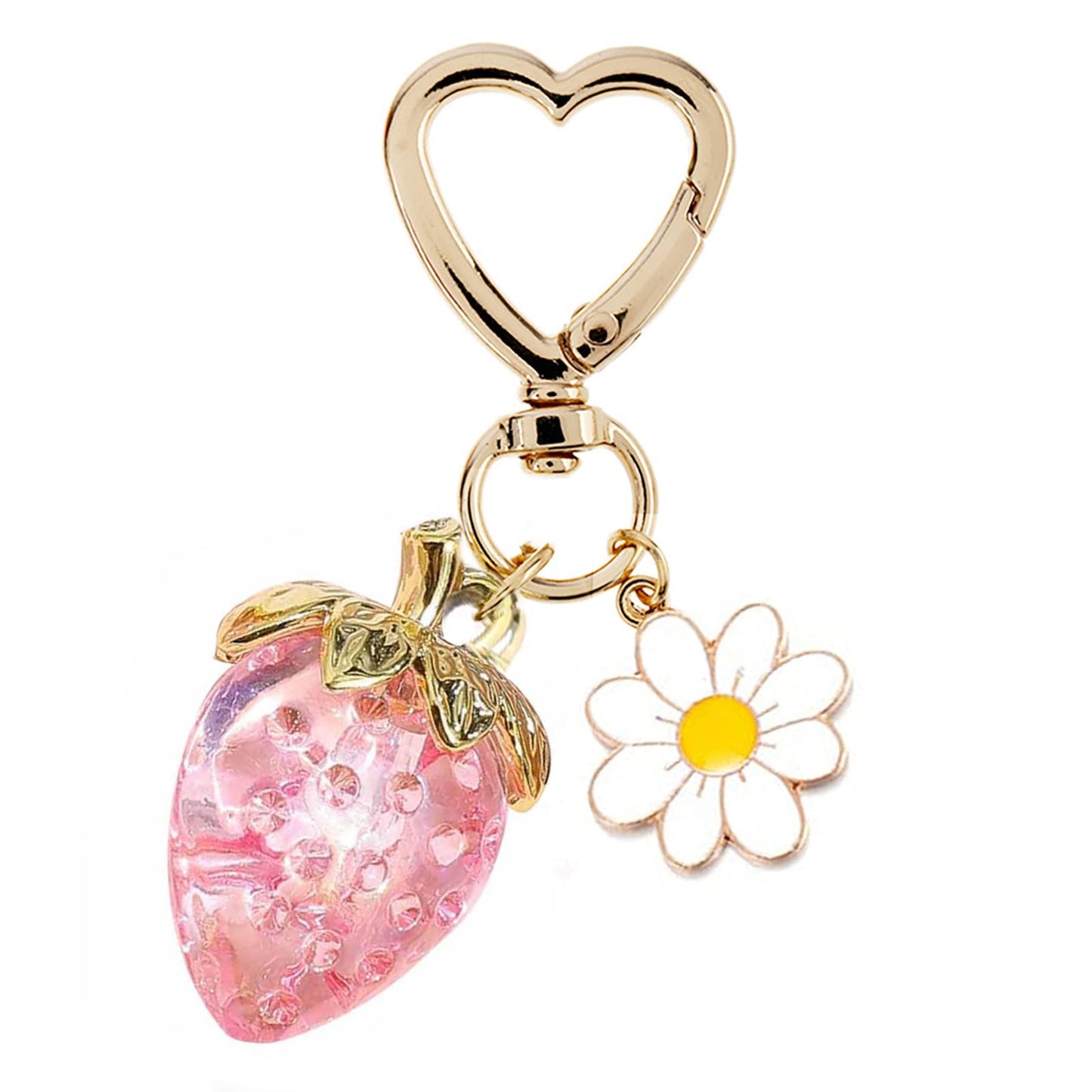 Cute Strawberry Keychain, Kawaii Heart Flower Daisy Keychain