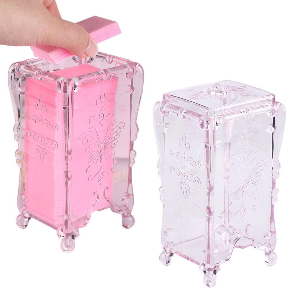 Modern Balletcore Clear Pink Cotton Pad Storage Box - Makeup & Cosmetic Organizer with Lift-Off Lid