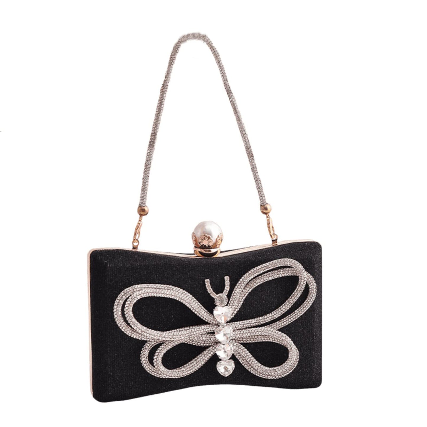 Sparkly Rhinestone Butterfly Clutch – Elegant Evening Bag with Pearl Clasp for Women, Formal Events, Prom & Parties