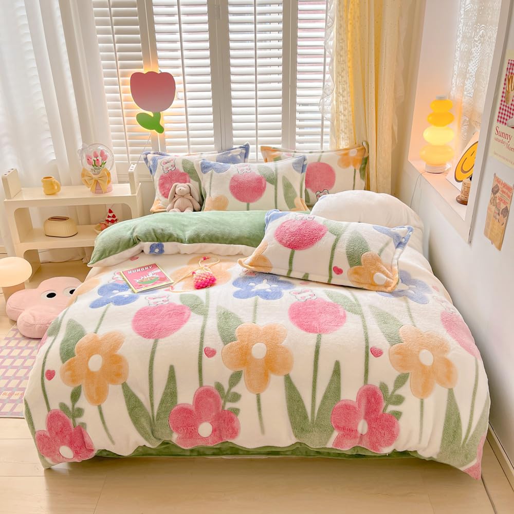 Kawaii Twin Duvet Cover Set – Soft Reversible Bedding with Fluffy Comforter Cover