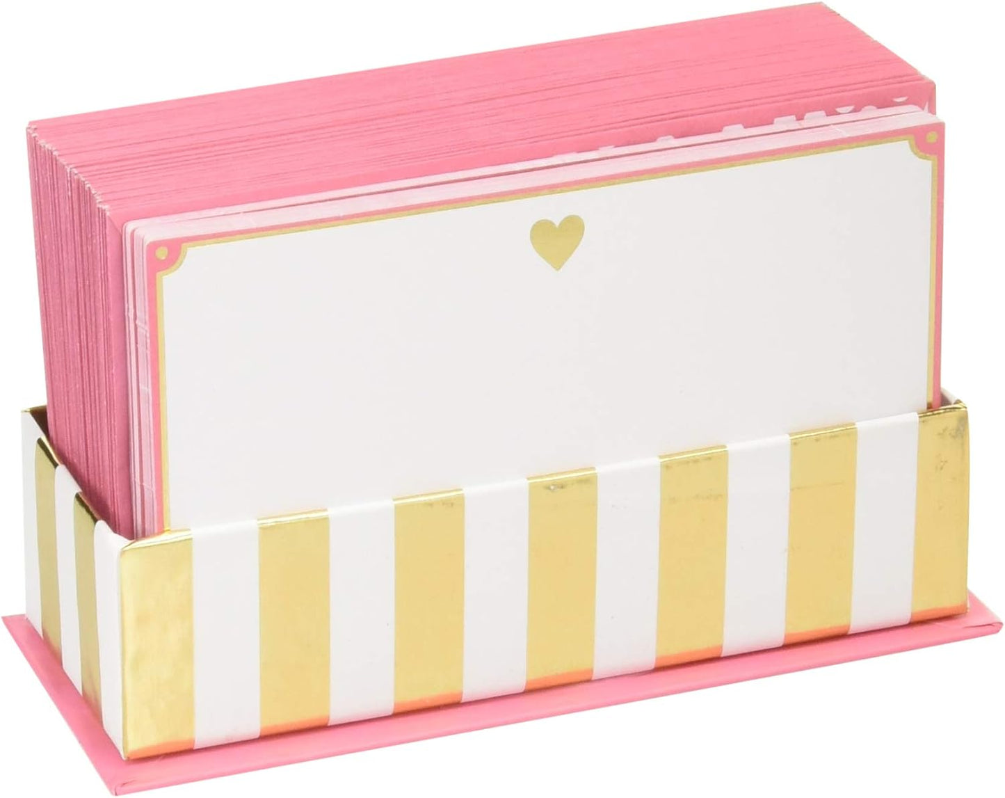 Gold Heart Flat Note Cards – 50-Pack Pink Border Stationery with Envelopes (5.625" x 3.5")