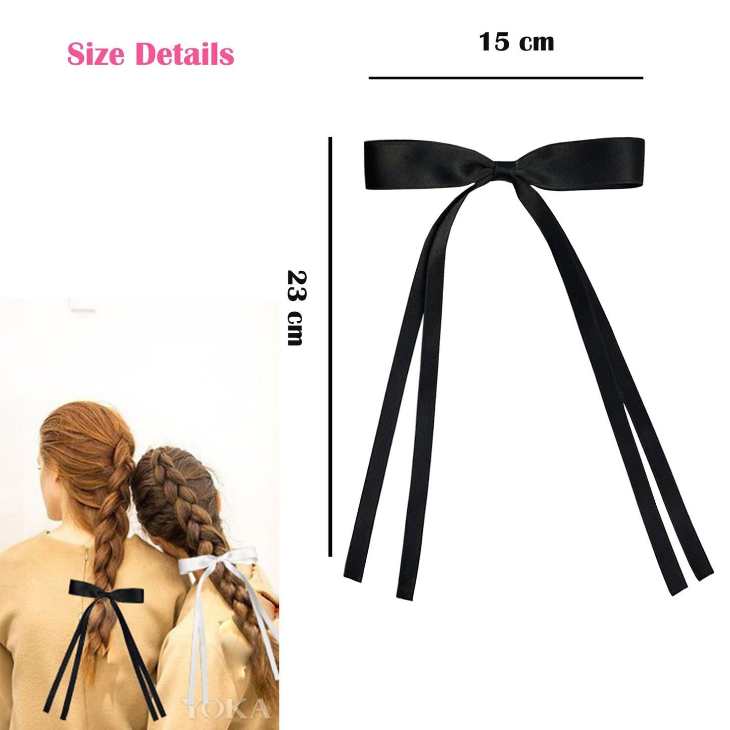 Satin 4-Piece Hair Ribbon Clips for Women and Girls – Pink and Beige Long Tail Bow Hair Accessories