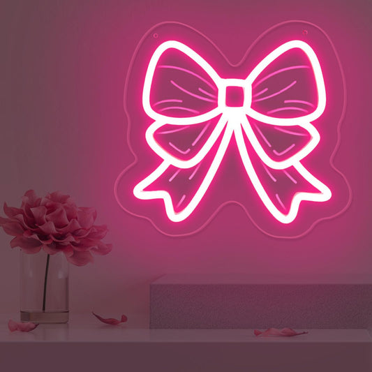 Neon Bow Mirror Sign Wall Decor