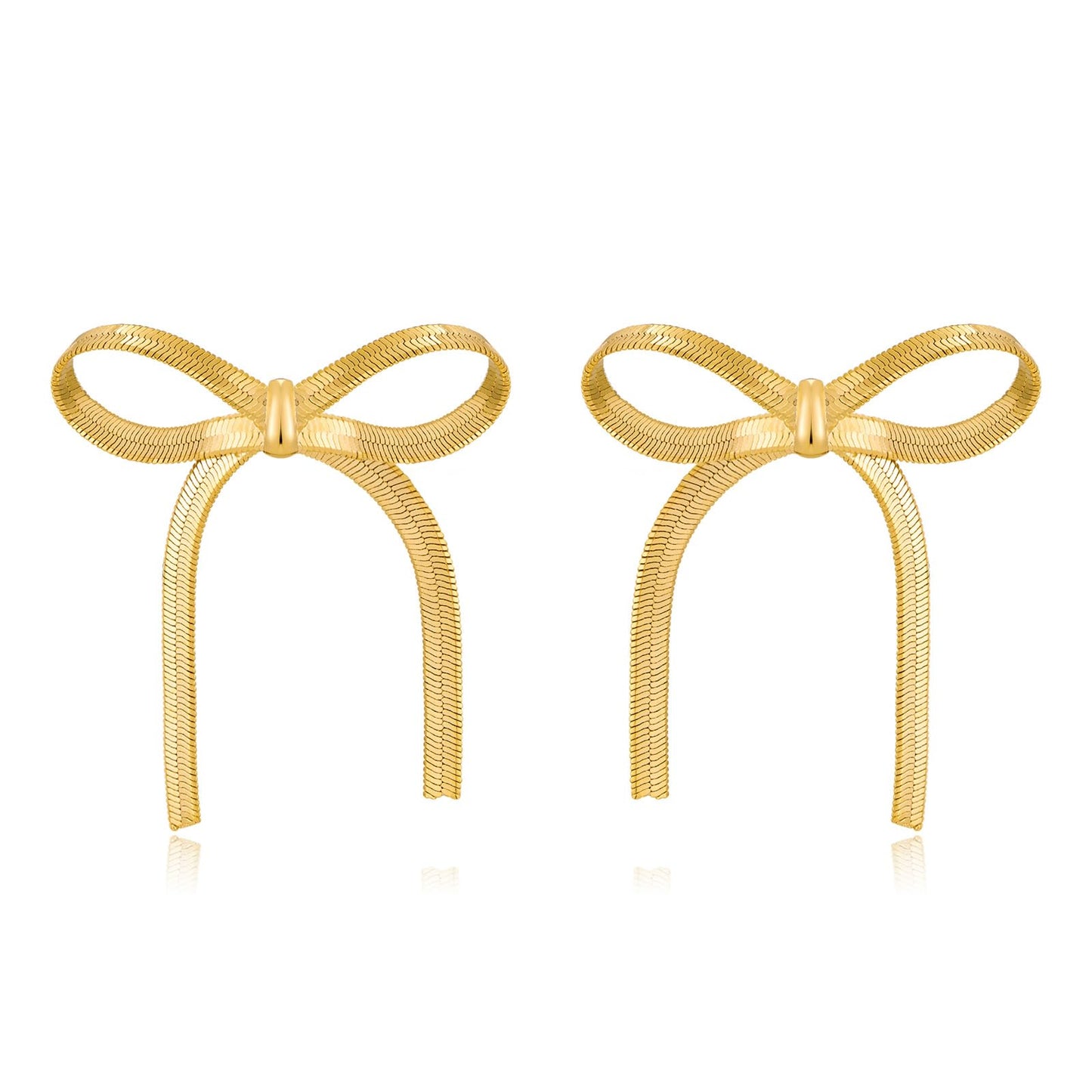 Gold Silver Bow Drop Earrings - Long Tassel Chain Bow Earrings