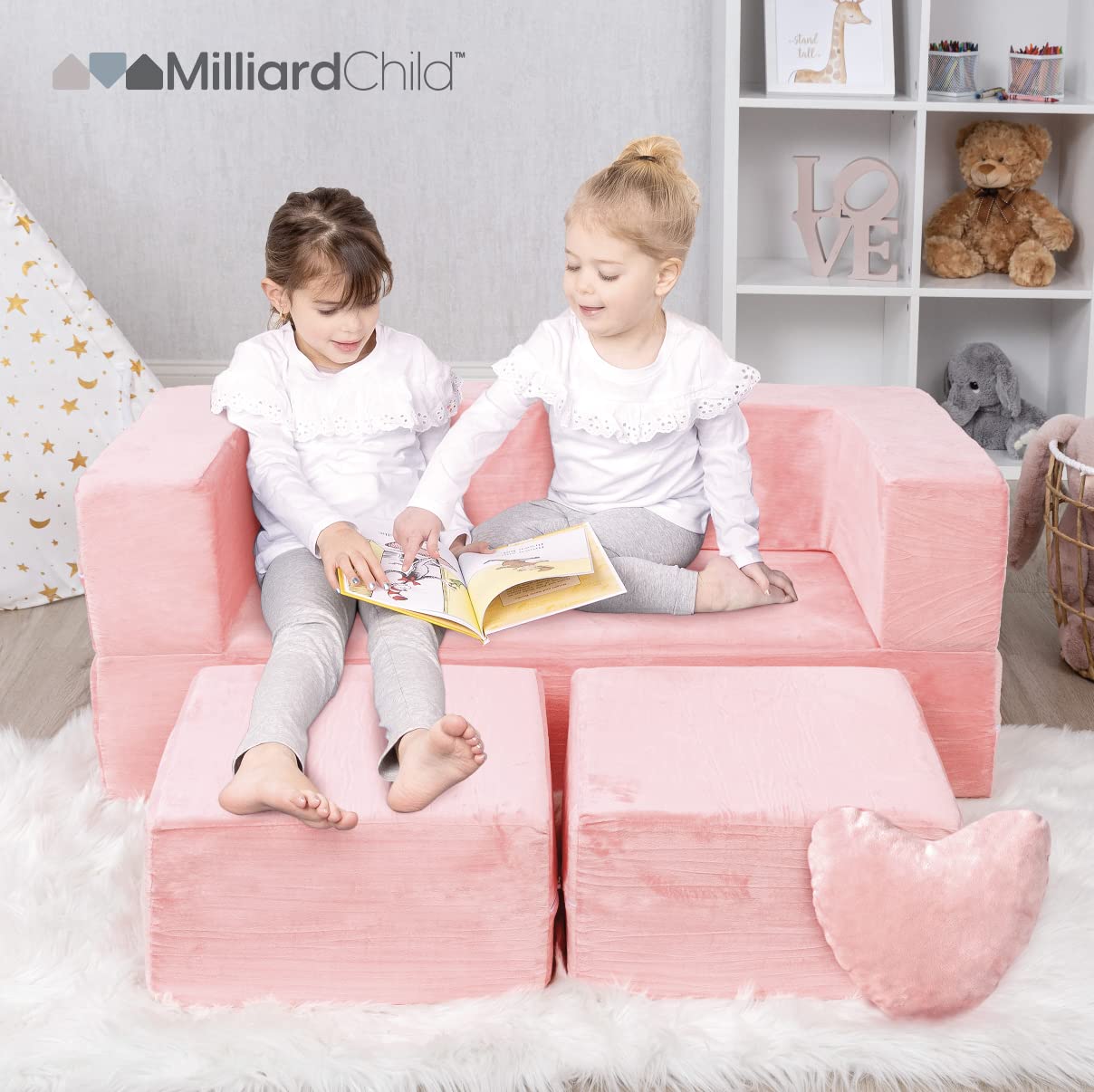 Modular Kids Sofa for Toddler and Baby Playroom/Bedroom Furniture with Bonus Pillow