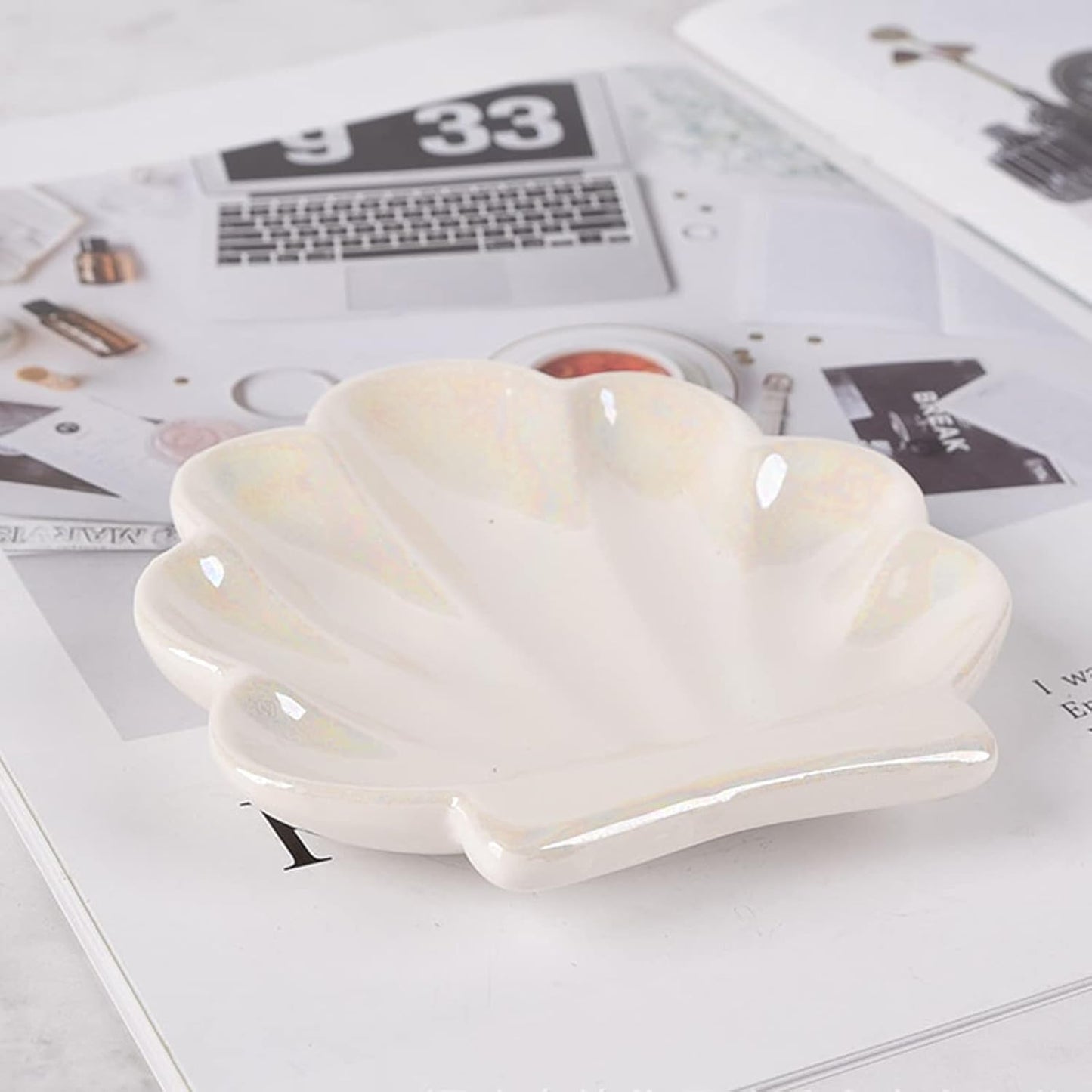 Cute Shell Trinket Dish, Ceramic Ring Holder/Jewelry Tray