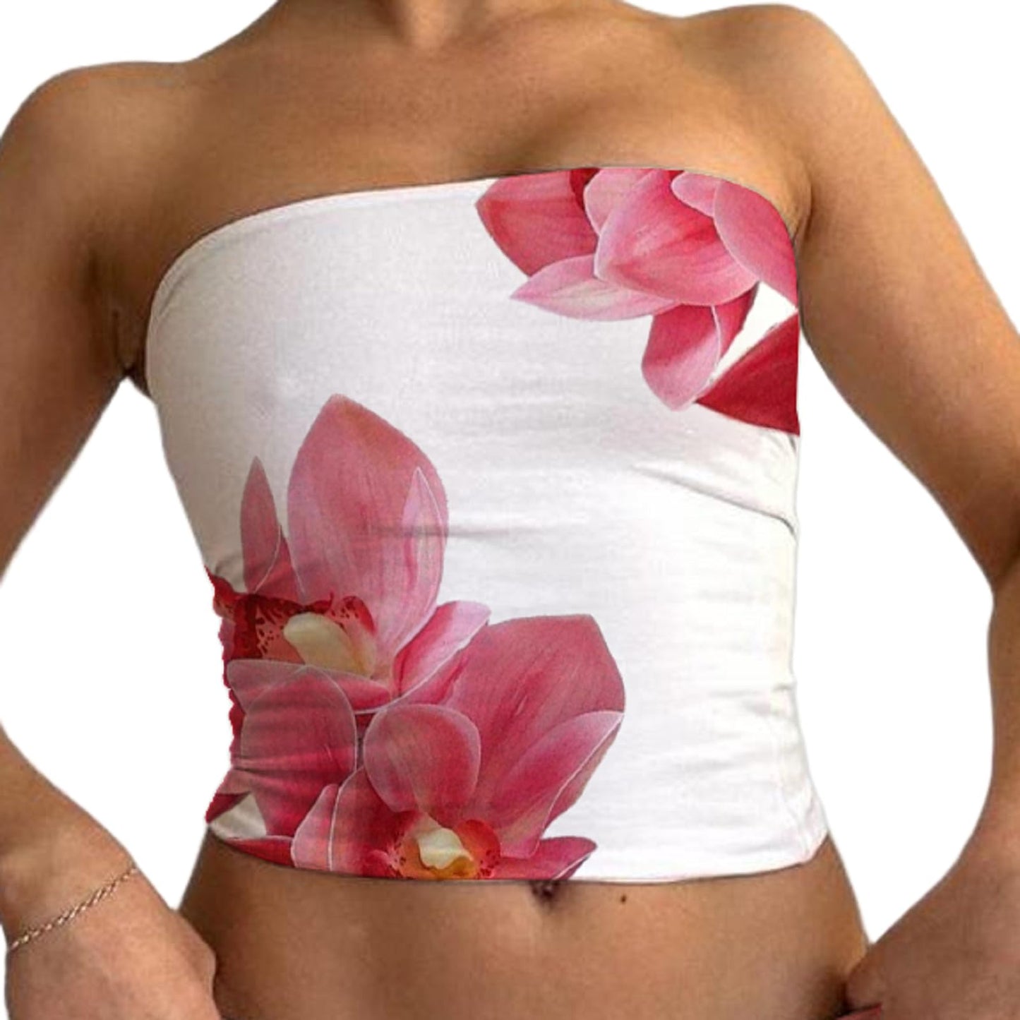 Women Y2k Floral Tube Tops Flower Print Strapless Sleeveless Bandeau Tops