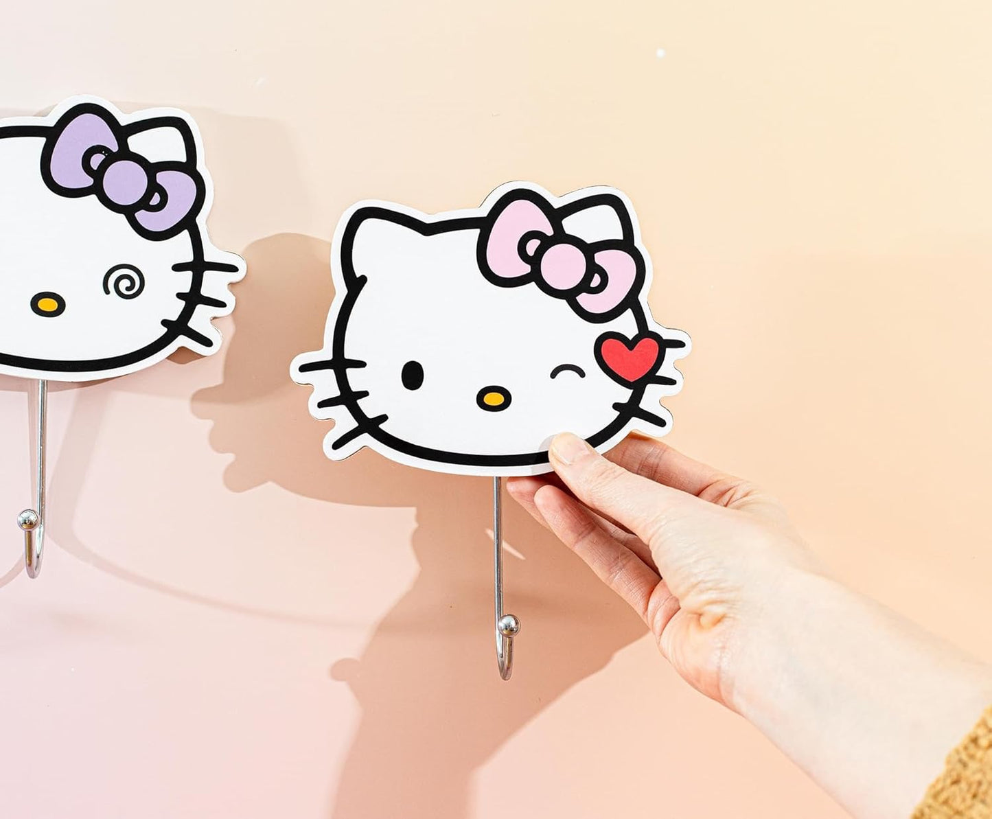 Sanrio Hello Kitty "Pretty Bows" Die-Cut Wall Hooks Coat Hanger Storage Rack Organizer | Ready To Hang Wall Mount Decor