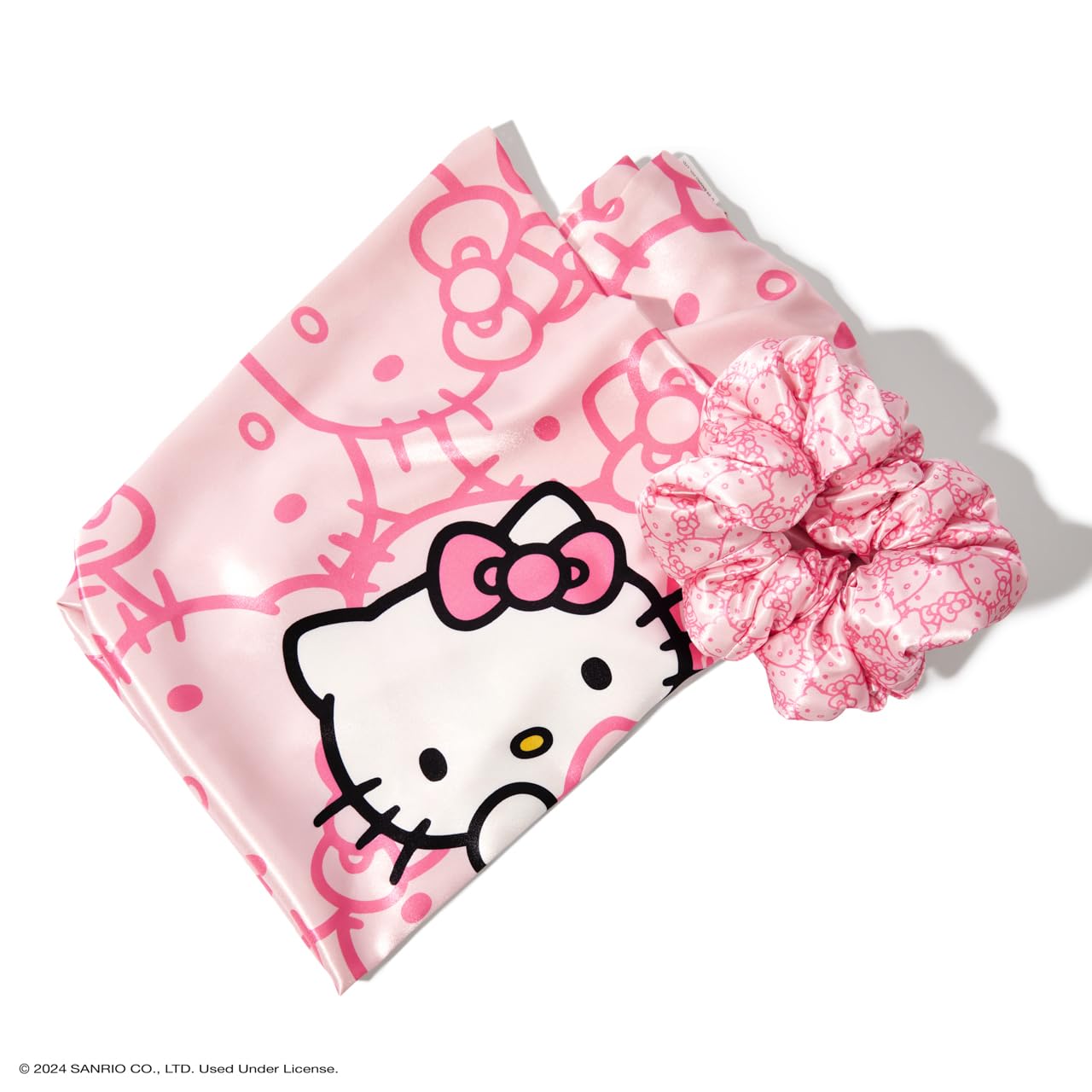 Hello Kitty Satin Pillowcase and Satin Scrunchies - Machine Washable, Wrinkle-Free, Standard Size 2 Piece Set