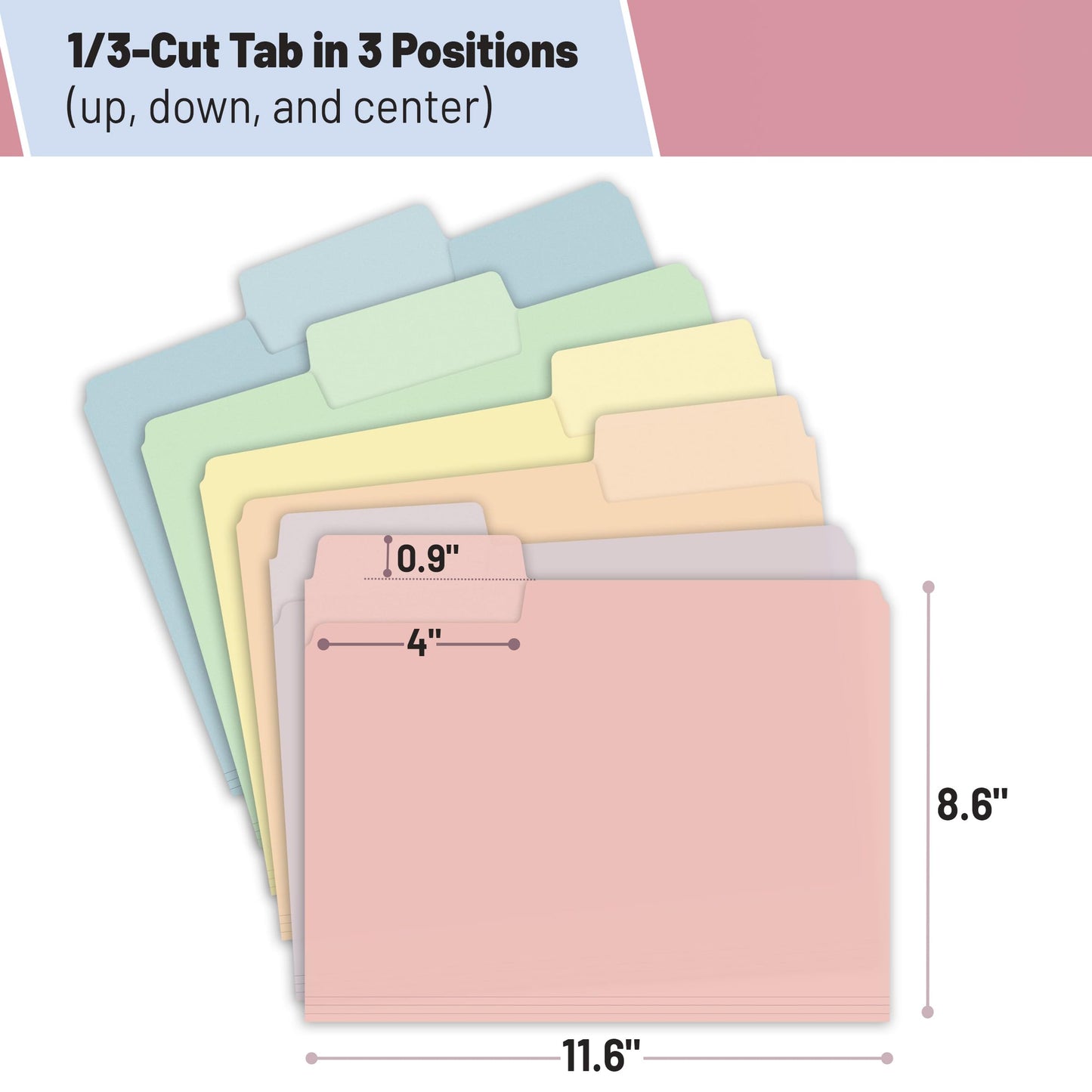 Pastel Colored Poly File Folders, 1/3 Cut Tab, 6 Pack, Letter Size, File Folders