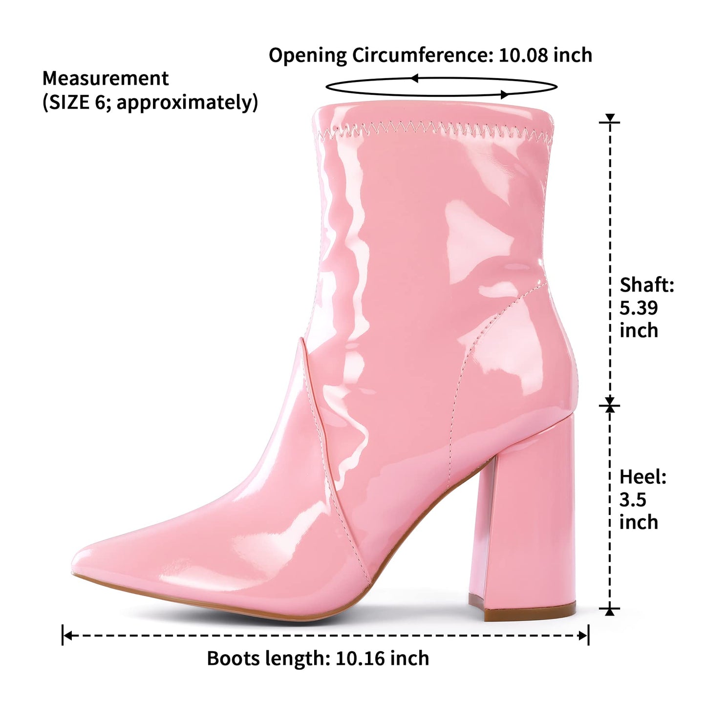 Women's GoGo Boots Mid Calf Block Heel Ankle Boots Pointed Toe Patent Leather Side Zipper Booties