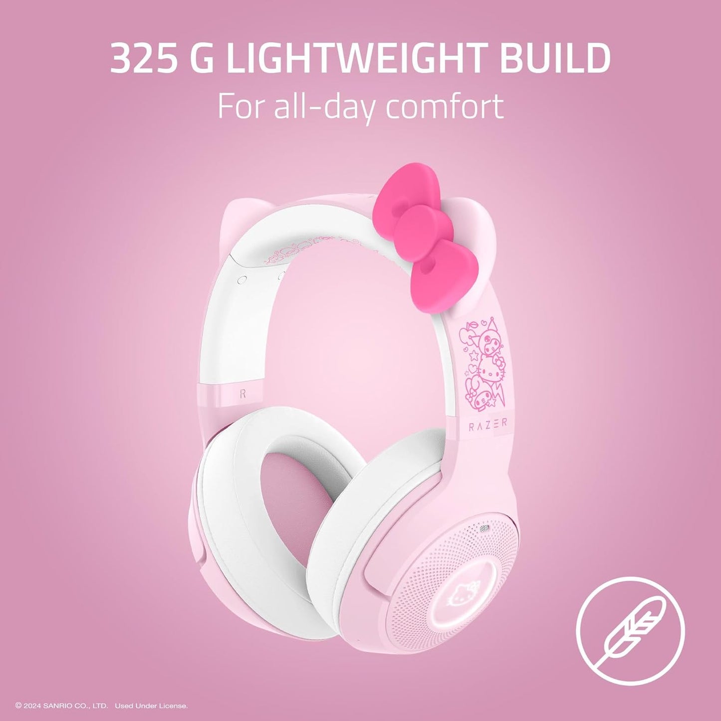 Hello Kitty & Friends Edition V2 BT Wireless RGB Headset: Chroma RGB - Bluetooth 5.2-40 mm Drivers - Noise-Cancelling Mics - Lightweight - 40 Hr Battery w/Type C Charging