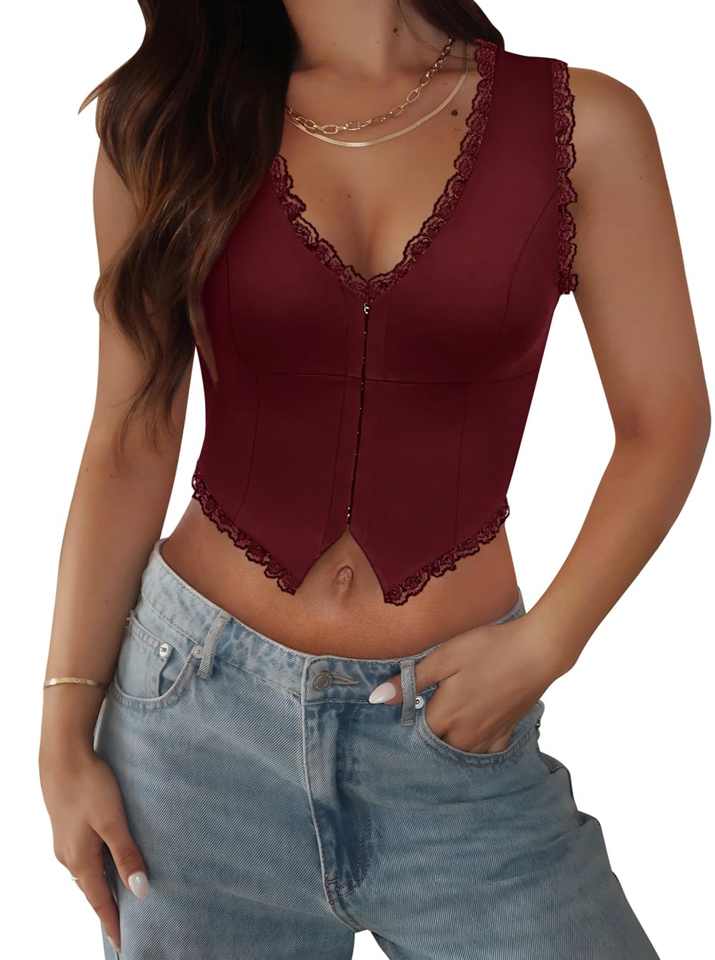 Sexy Lace Top Neck Sleeveless Y2K Cropped Tank Top