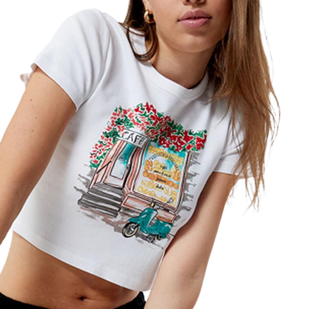 Women Vintage Graphic Baby Tees Cute Print Short Sleeve Crop Top Crew Neck