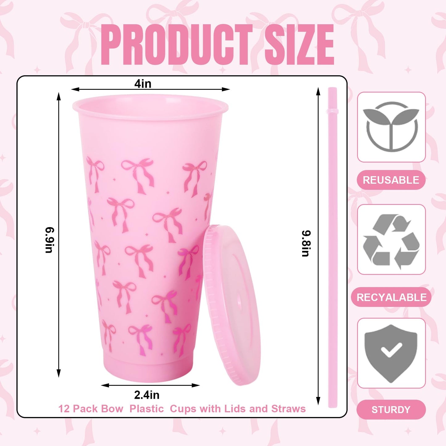 Plastic Cups with Straw and Lid Ribbon