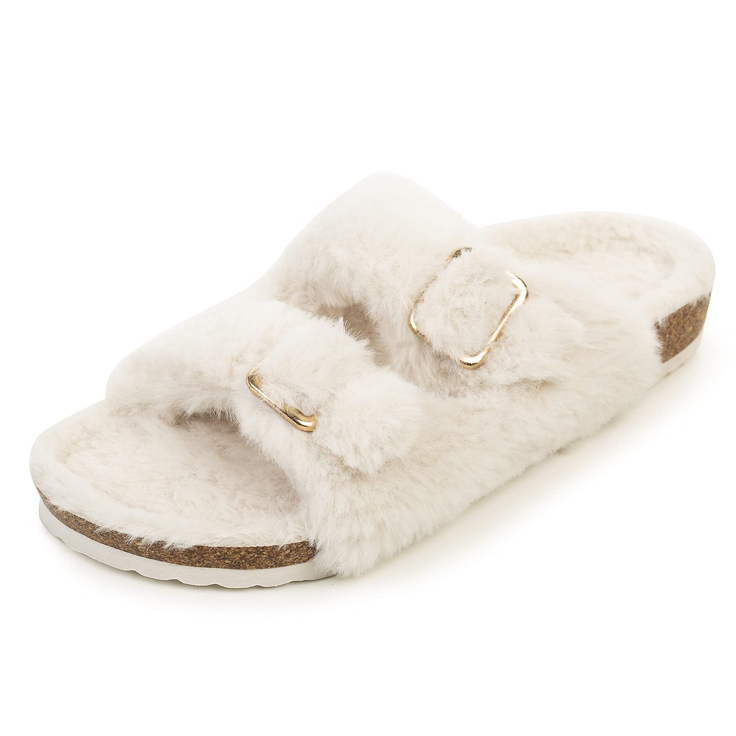 Womens Open Toe Slipper with Cozy Lining, Faux Fur Slide Sandals