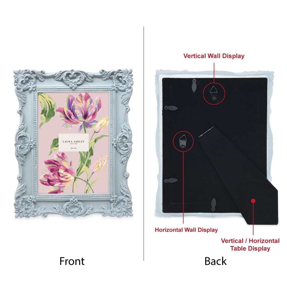 Laura Ashley 2x3 Ornate Resin Picture Frame – Handcrafted Floral Design with Easel for Tabletop and Wall Display