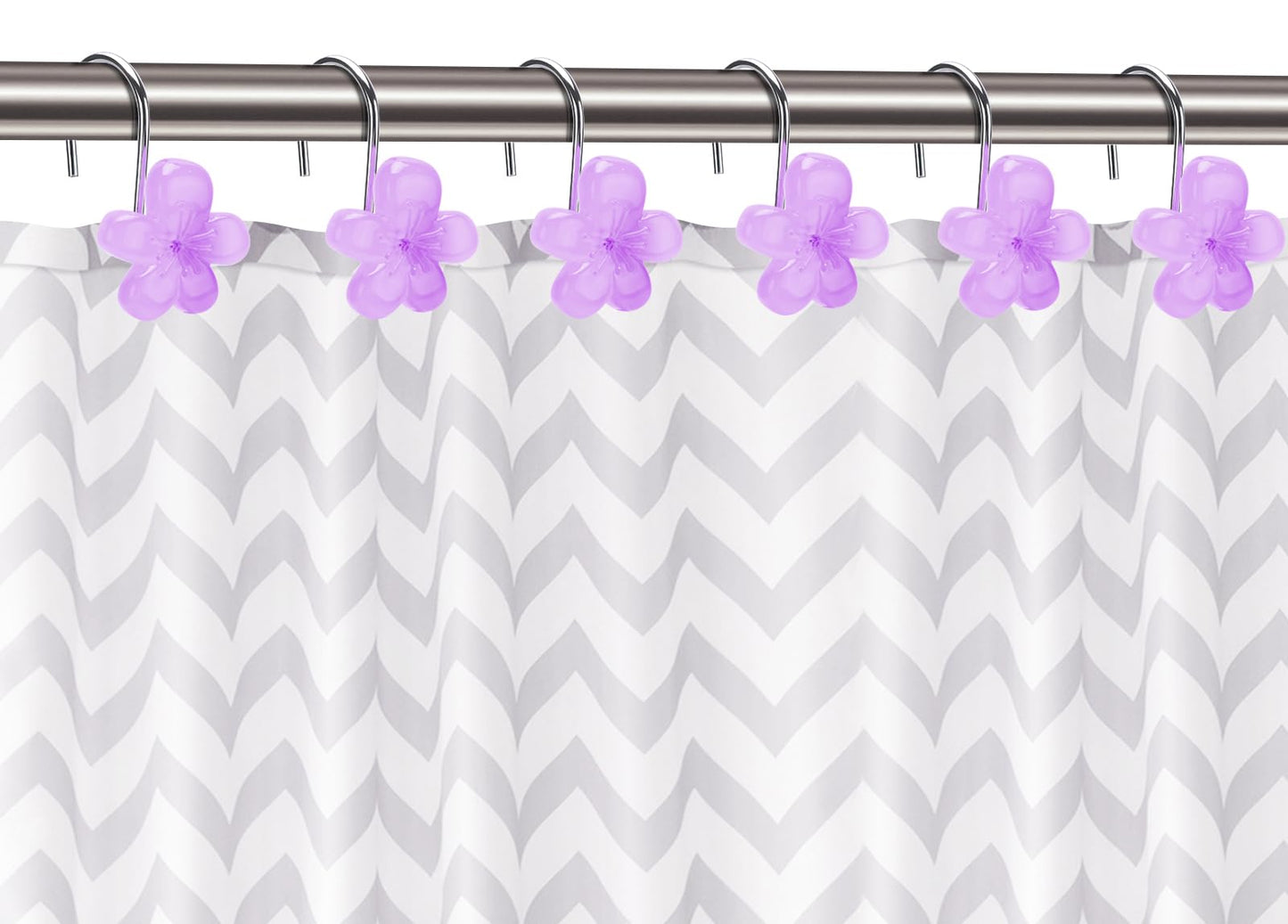 Pretty Floral Themed Cute Flower Shower Curtain Hooks - Glow in The Dark Elegant Bathroom Decor