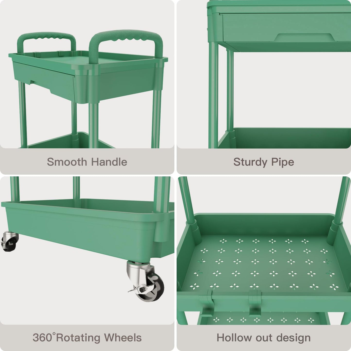 Rolling Utility Cart with Drawer,Storage Cart with Iron Wheels