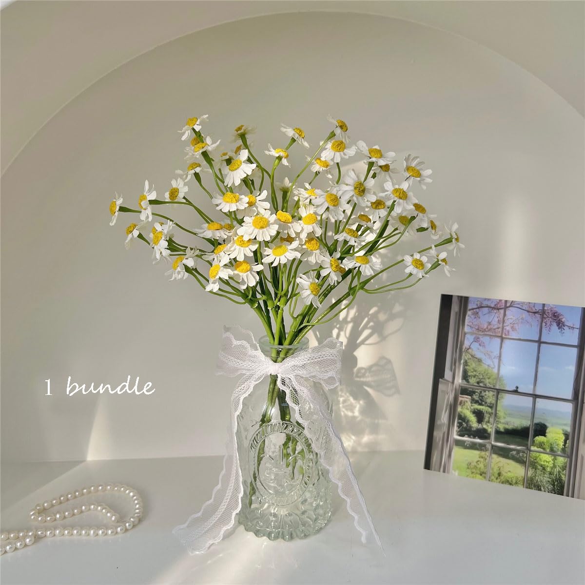 Small White Daisy Artificial Flowers – 2 Bouquets (12 Pieces), 10-Inch Fake Spring Wildflowers for Party Decor (Vase Not Included)