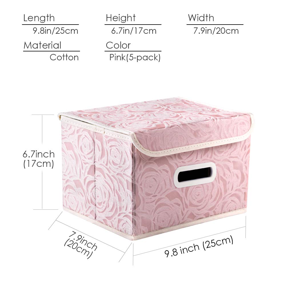 Larger Collapsible Storage Bin with Lid Fabric Decorative Storage Box Cube Organizer Container Baskes with Handles Divider for Bedroom Closet Living Room Pink 17.7x11.8x11.8 Inch