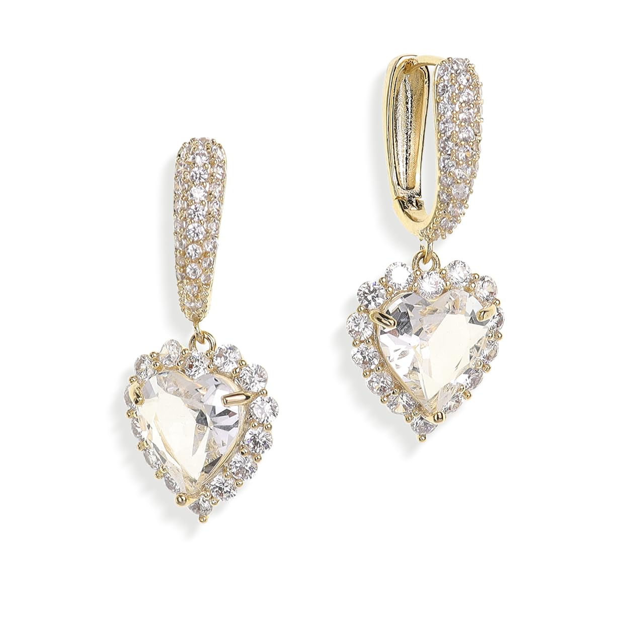 Rhinestone Heart dangle Gold Hoop Earrings for Women, Sparkly Crystal Cubic Zirconia Drop Huggie Earing Dangling