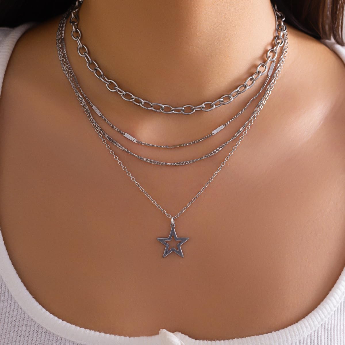 Silver Star Necklace Set