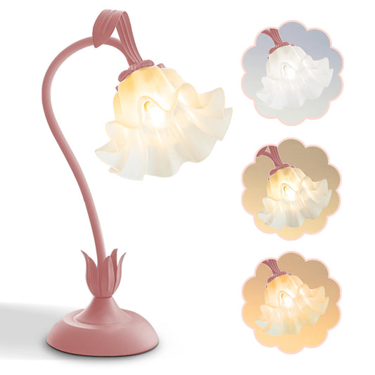 Vintage Flower LED Table Lamp – Kawaii Bedside Reading Light with 3 Color Modes