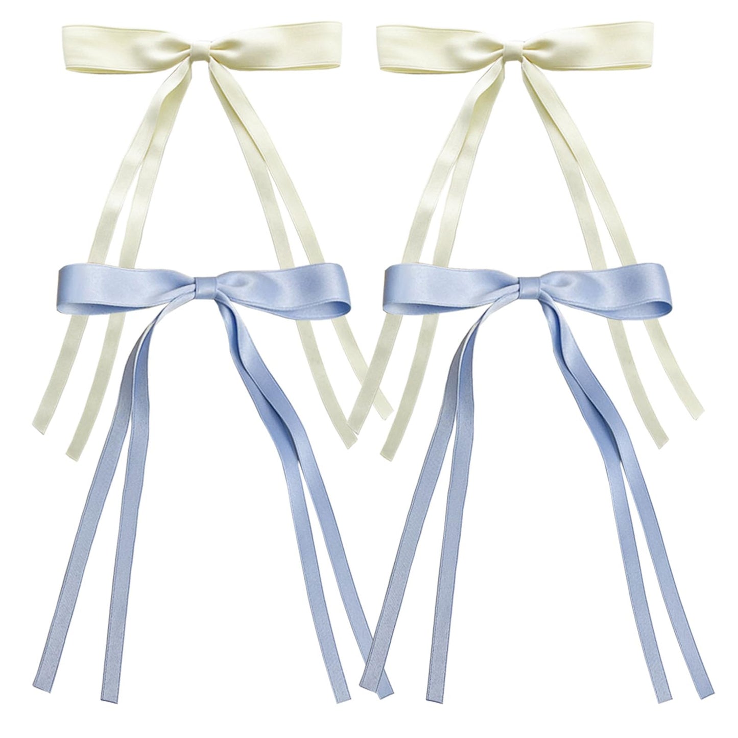 Satin 4-Piece Hair Ribbon Clips for Women and Girls – Pink and Beige Long Tail Bow Hair Accessories