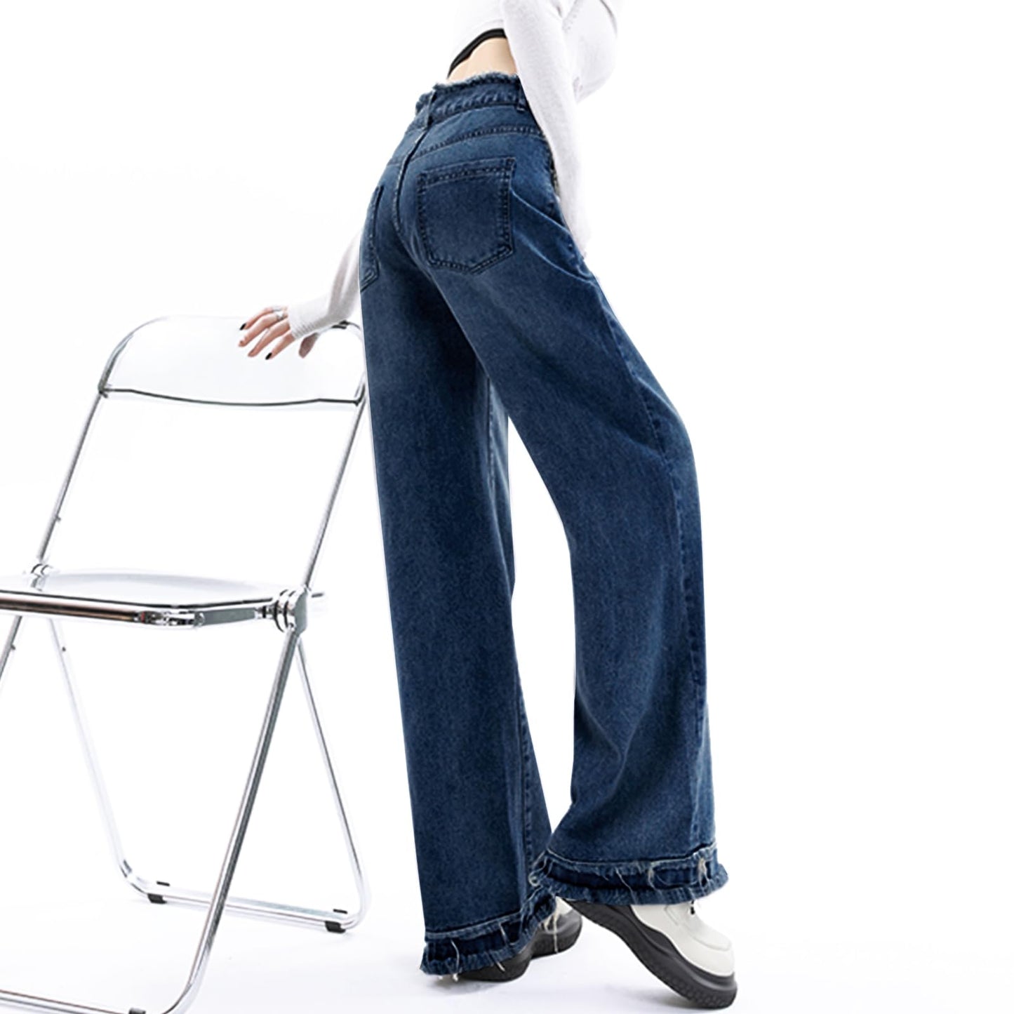 Y2K High-Waisted Baggy Jeans – Stretch Wide-Leg Denim