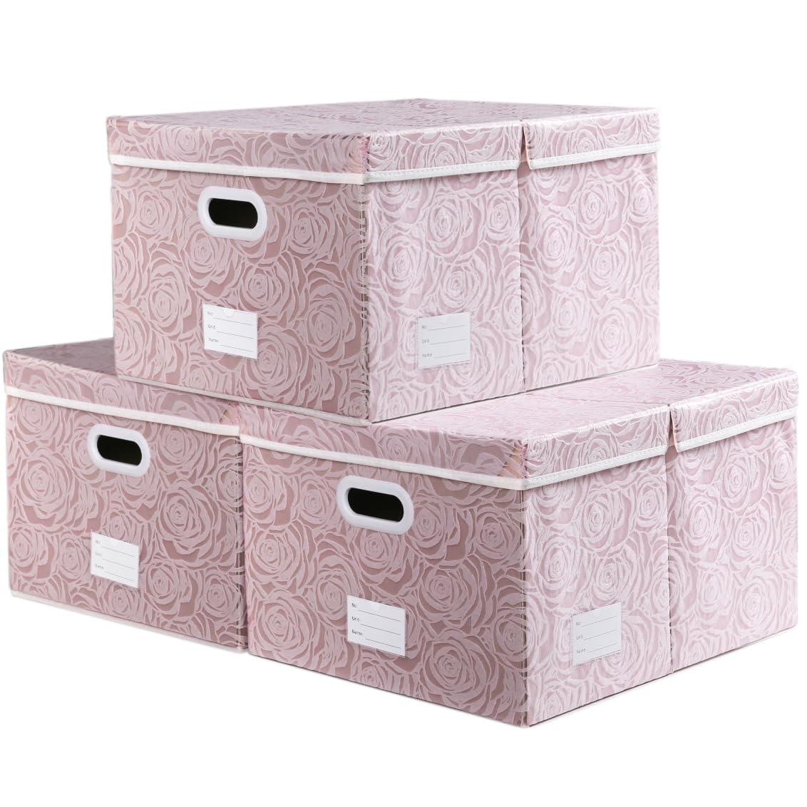 Larger Collapsible Storage Bin with Lid Fabric Decorative Storage Box Cube Organizer Container Baskes with Handles Divider for Bedroom Closet Living Room Pink 17.7x11.8x11.8 Inch