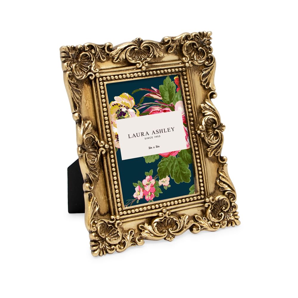 Laura Ashley 2x3 Ornate Resin Picture Frame – Handcrafted Floral Design with Easel for Tabletop and Wall Display